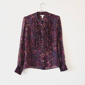 floral sheer silk button up blouse